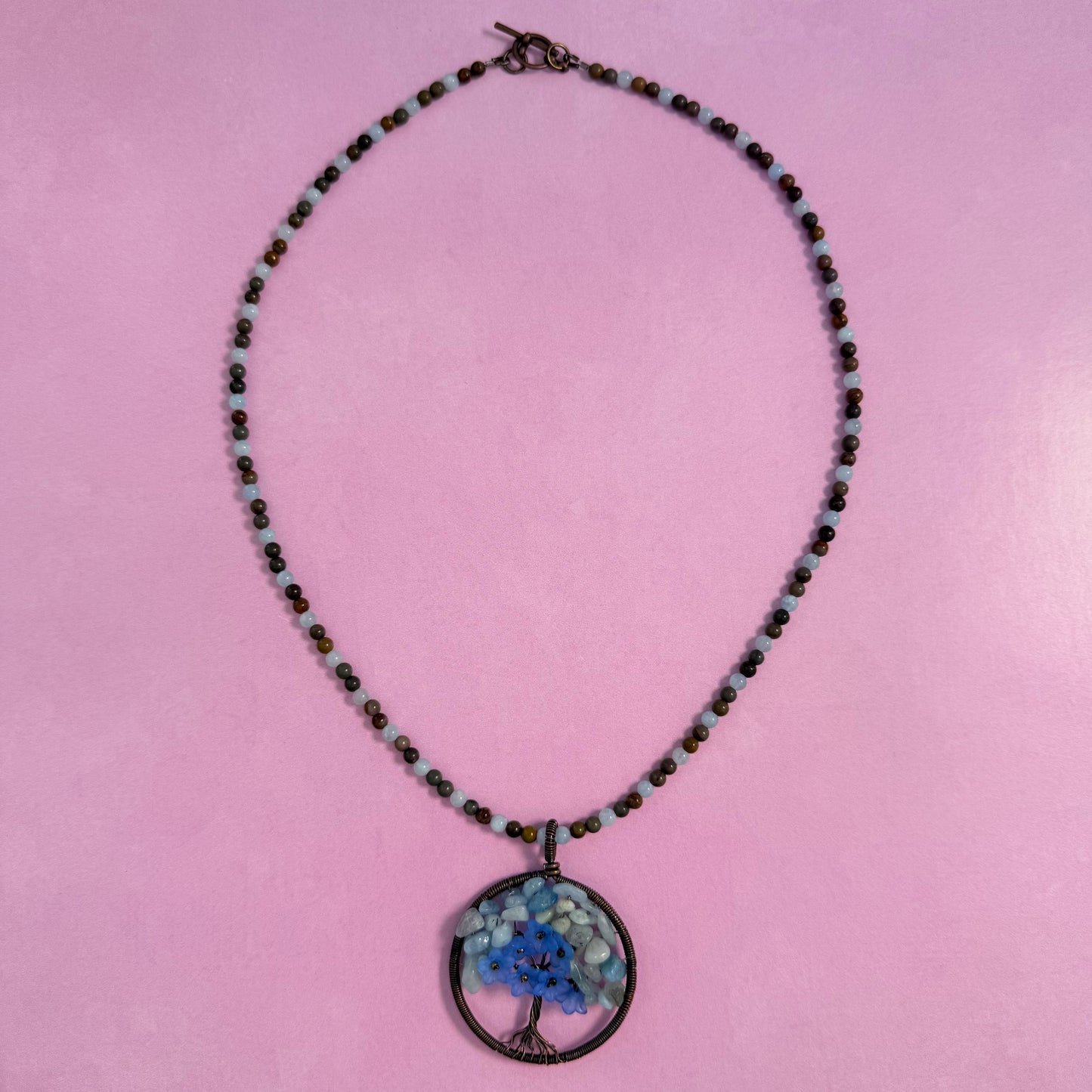 Aquamarine Beaded Tree of Life Necklace