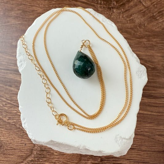 Emerald Drop with Curb Chain