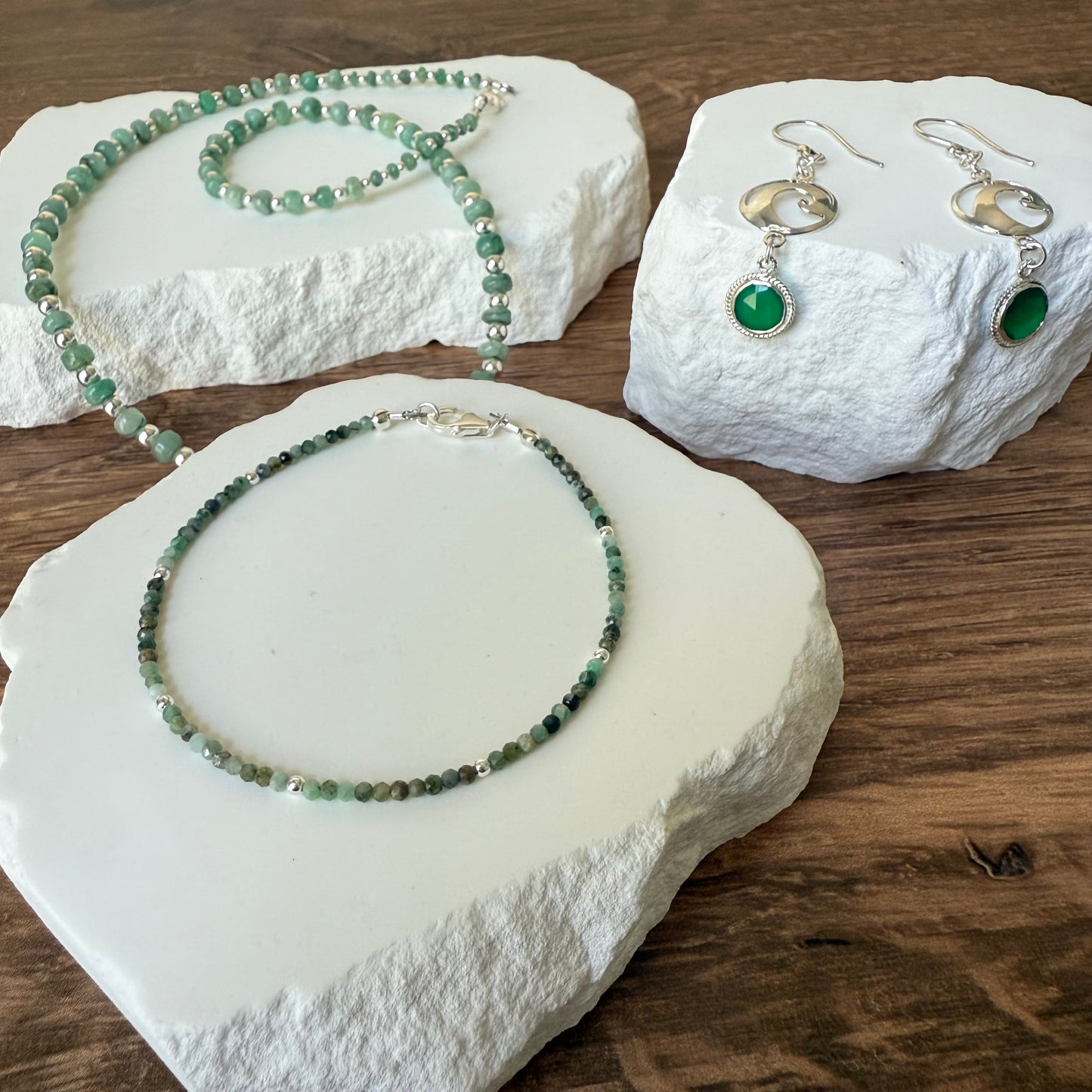 Graduated Sterling Emerald Necklace