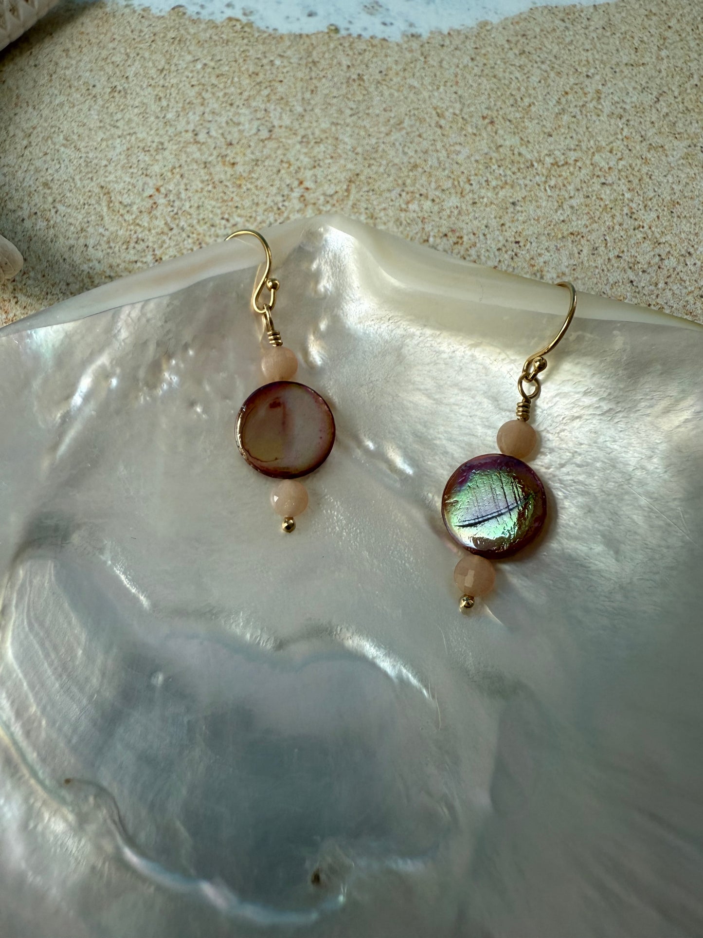 Golden Mother of Peach Moon Earrings