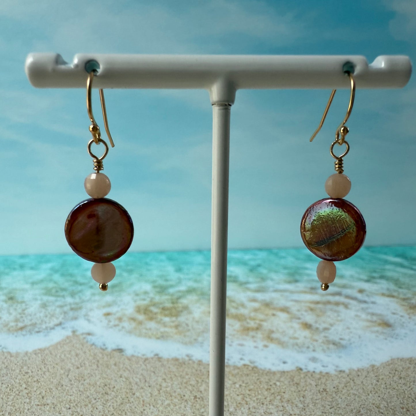 Golden Mother of Peach Moon Earrings