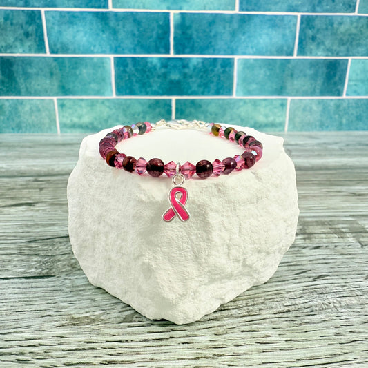 Agate & Crystal Breast Cancer Bracelet