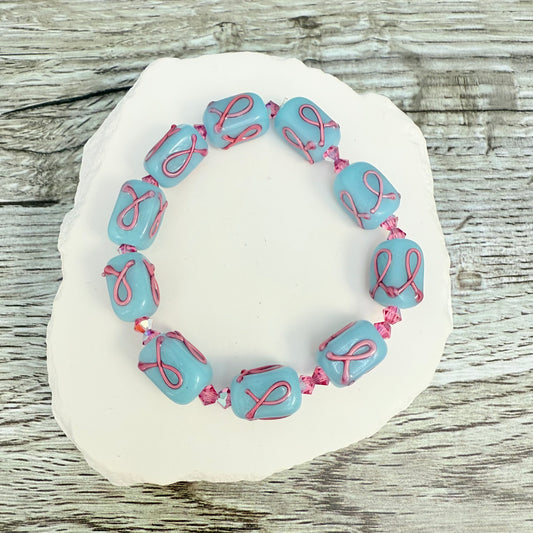 Glass Breast Cancer Stretch Bracelet