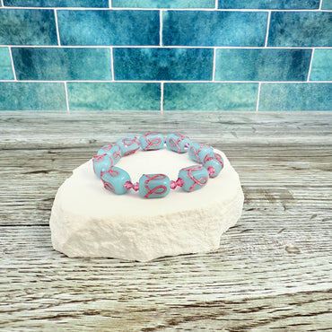 Glass Breast Cancer Stretch Bracelet
