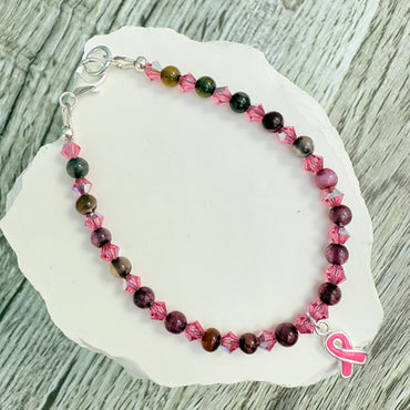 Agate & Crystal Breast Cancer Bracelet