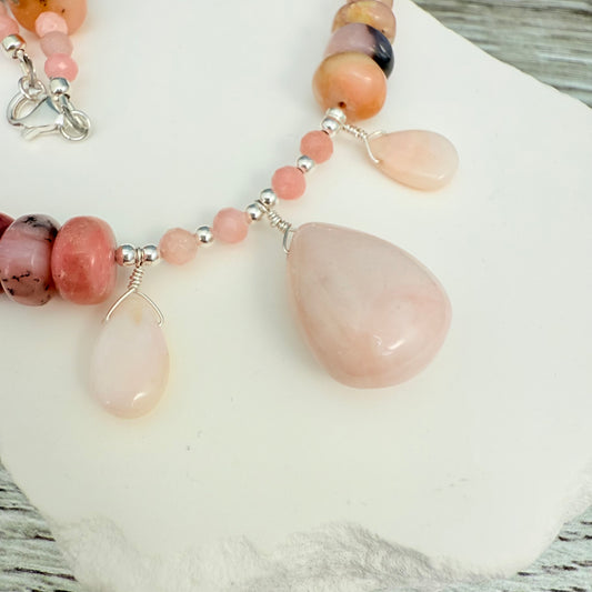 Pink Teardrop Opal Necklace