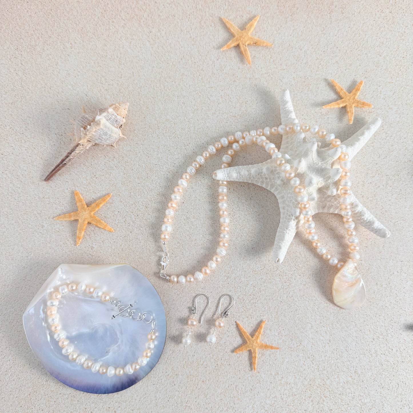 White & Peach Pearl Earrings