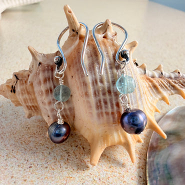 Apatite & Peacock Pearl Earrings