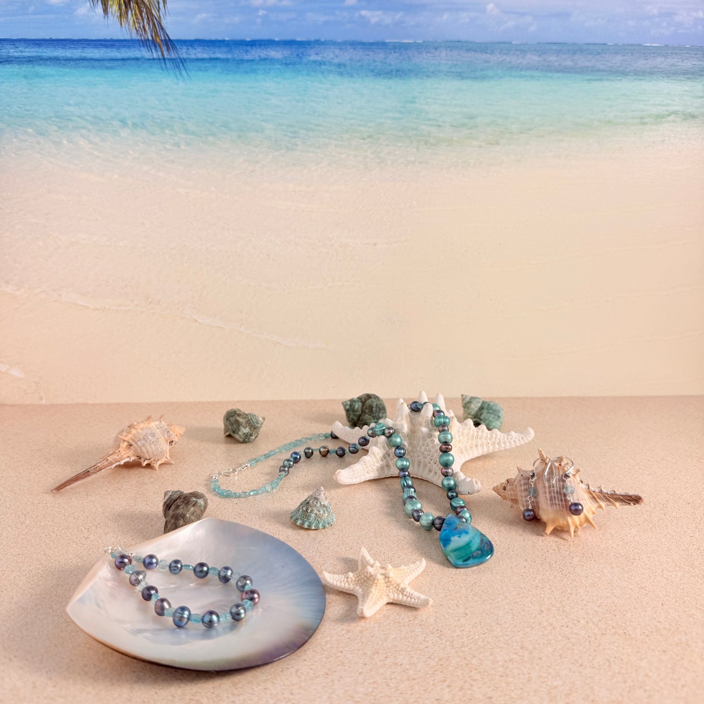 Apatite & Peacock Pearl Necklace
