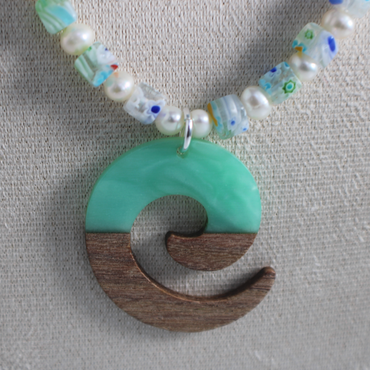 Millefiori + Walnut Resin Pendant Necklace
