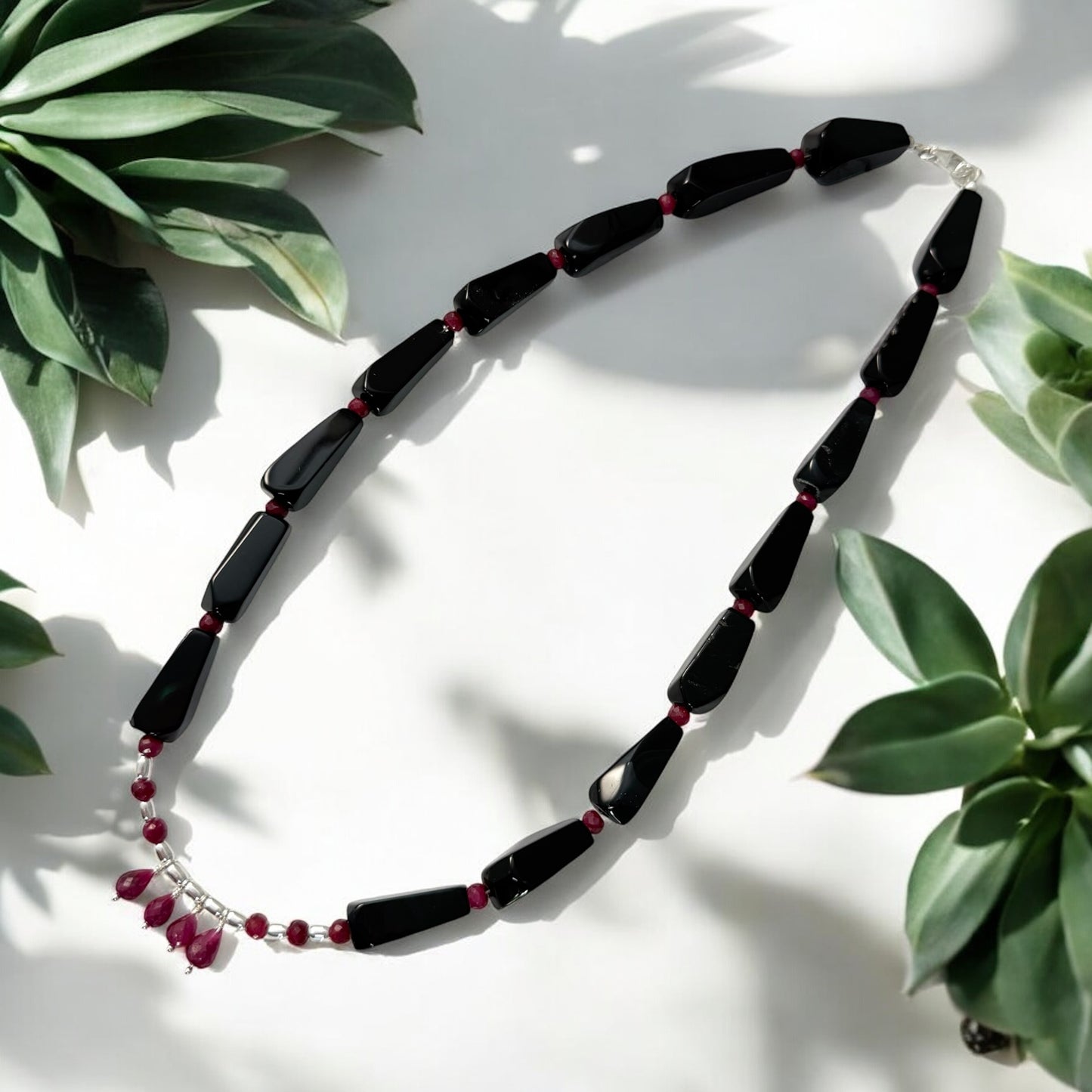 Rubies and Black Agate Necklace