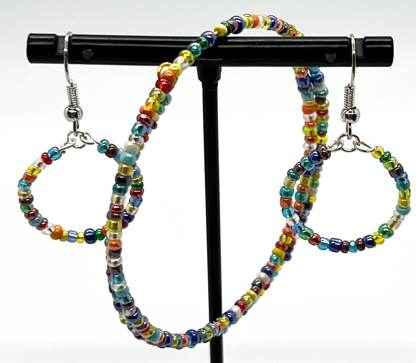 Multicolored Glass Seed Beads Bracelet + Earrings