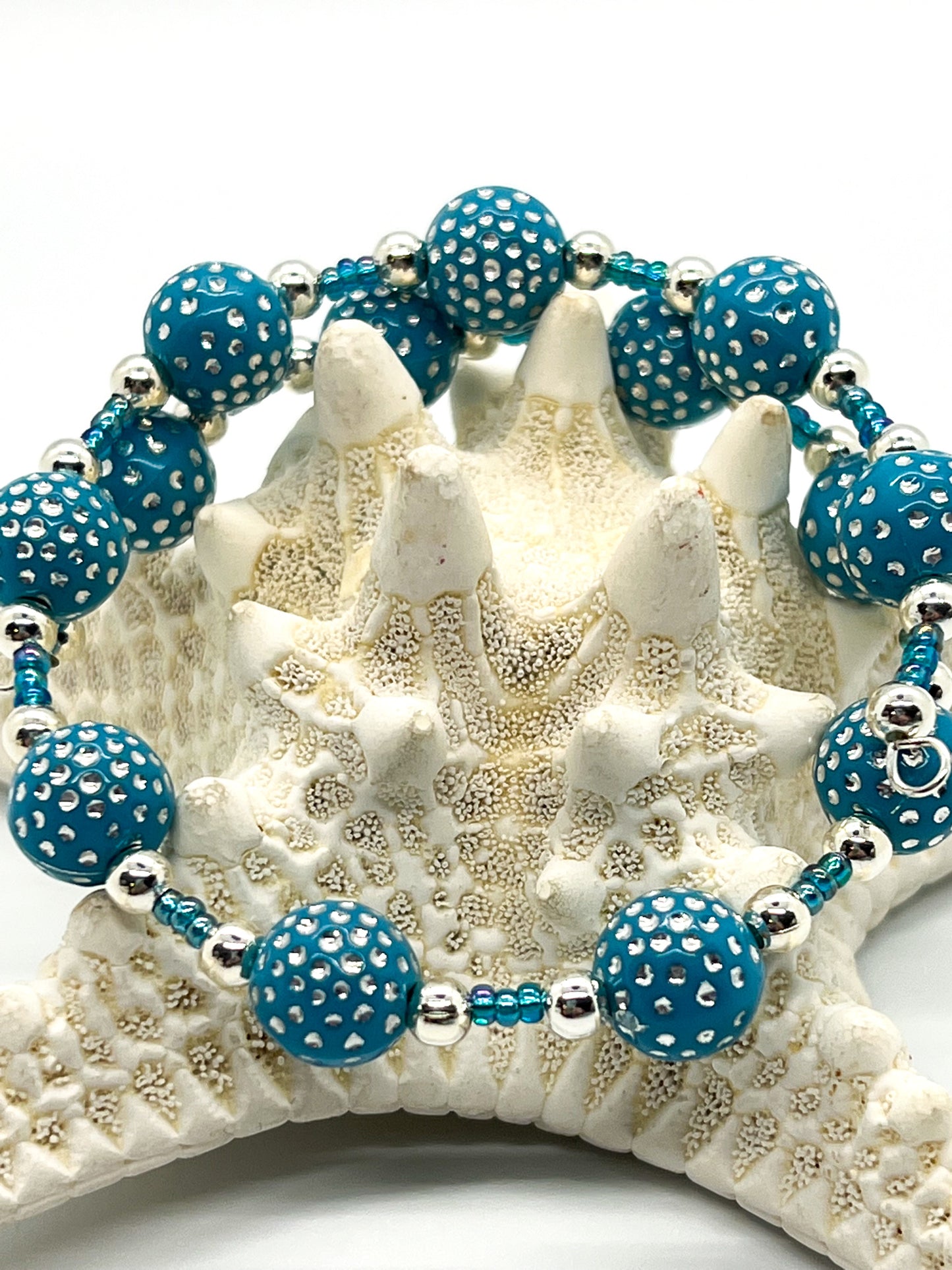 Silver & Teal Acrylic Wrap Bracelet