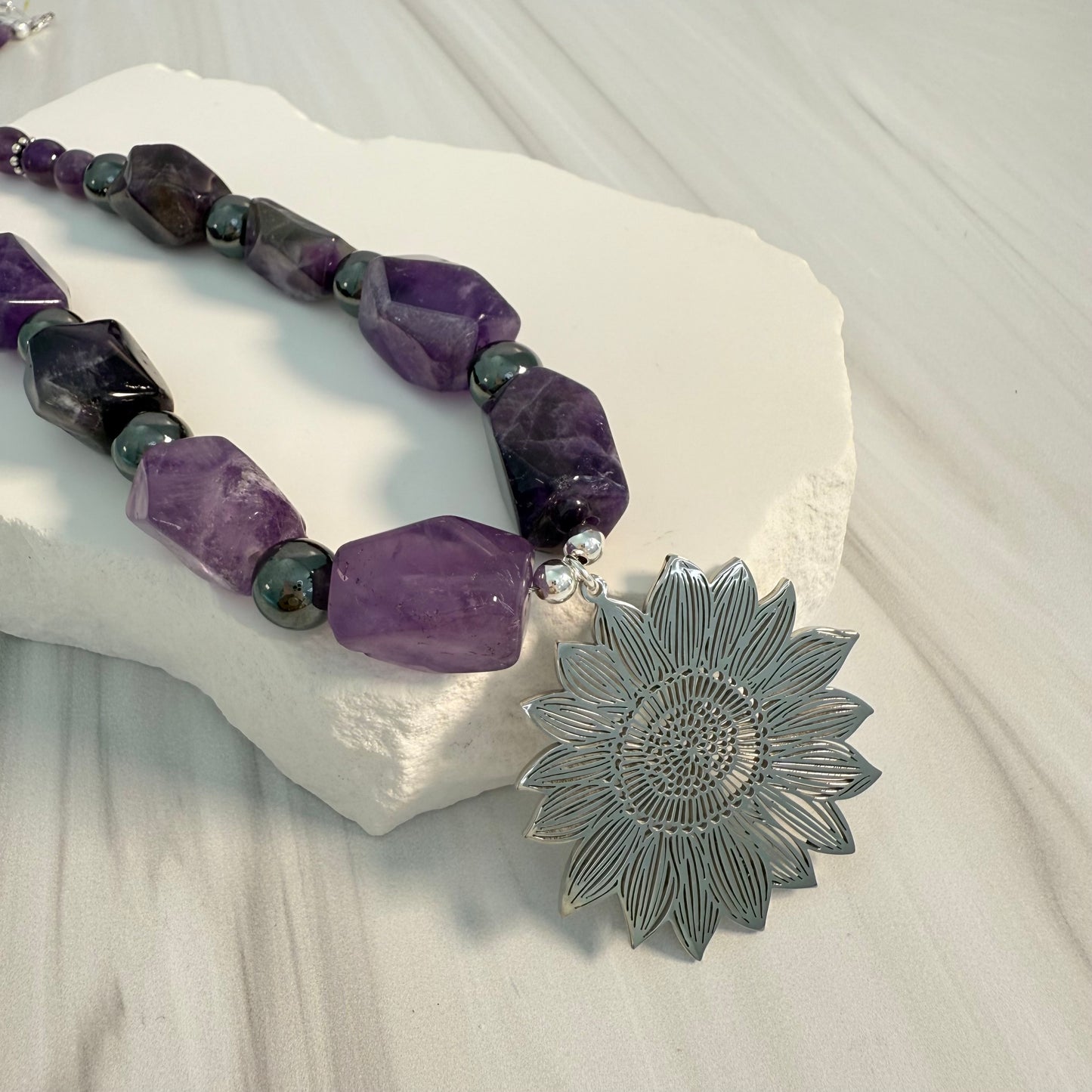 Amethyst Sunflower Necklace