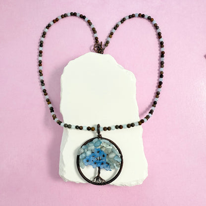 Aquamarine Beaded Tree of Life Necklace