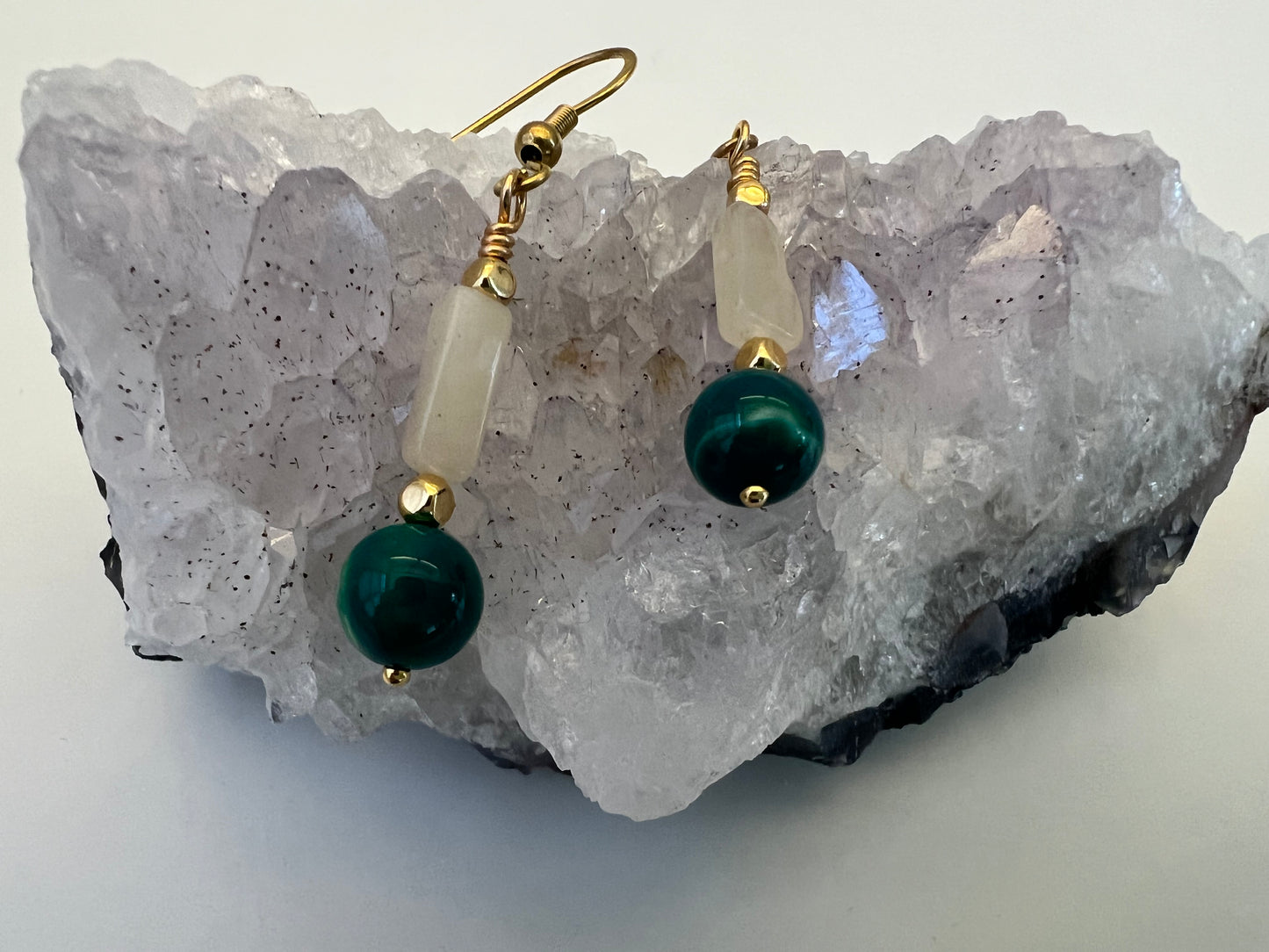 Green Agate & Cream Quartz Earrings