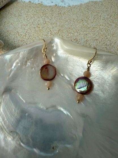 Golden Mother of Peach Moon Earrings