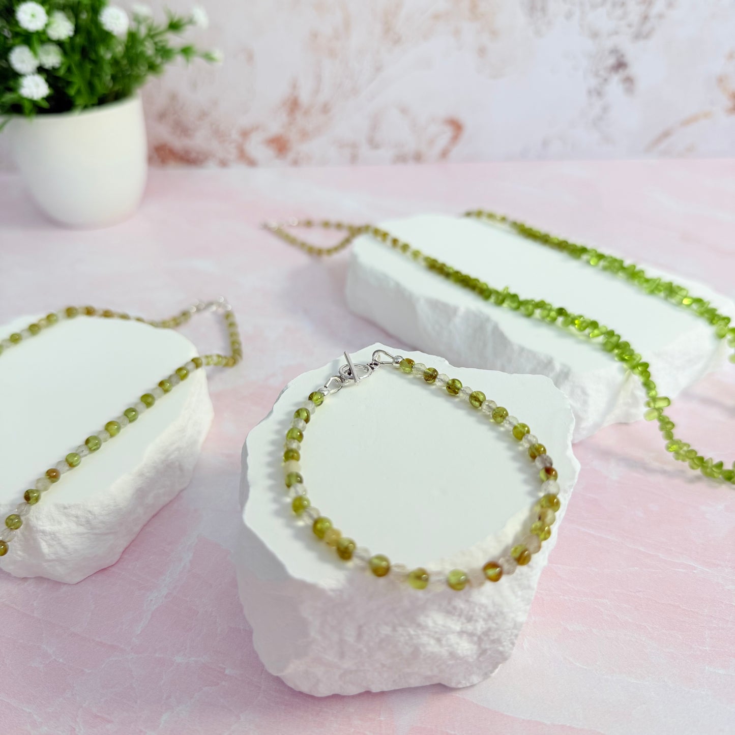 Simple Peridot & Quartz Necklace