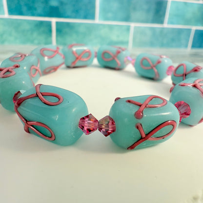 Glass Breast Cancer Stretch Bracelet