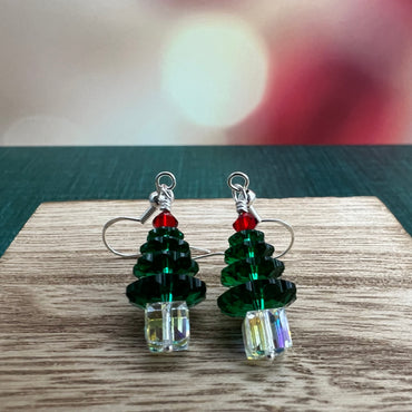 Green Crystal Christmas Tree Earrings