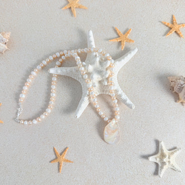 White & Peach Pearl Necklace