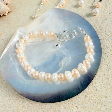 White & Peach Pearl Bracelet