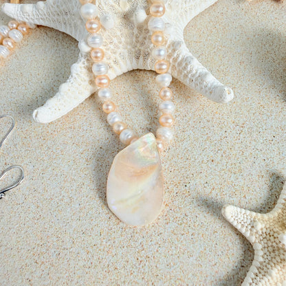 White & Peach Pearl Necklace