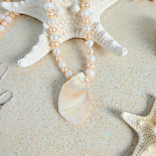 White & Peach Pearl Necklace