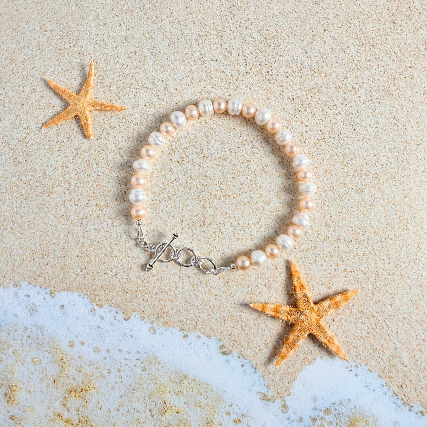 White & Peach Pearl Bracelet