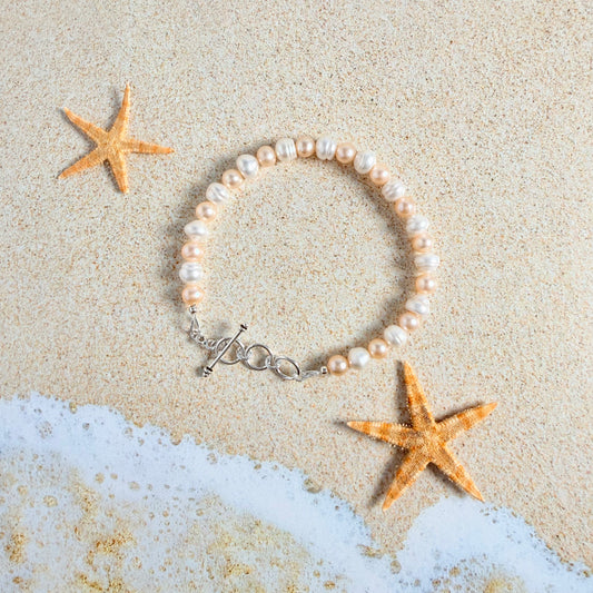 White & Peach Pearl Bracelet
