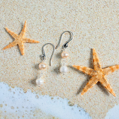 White & Peach Pearl Earrings
