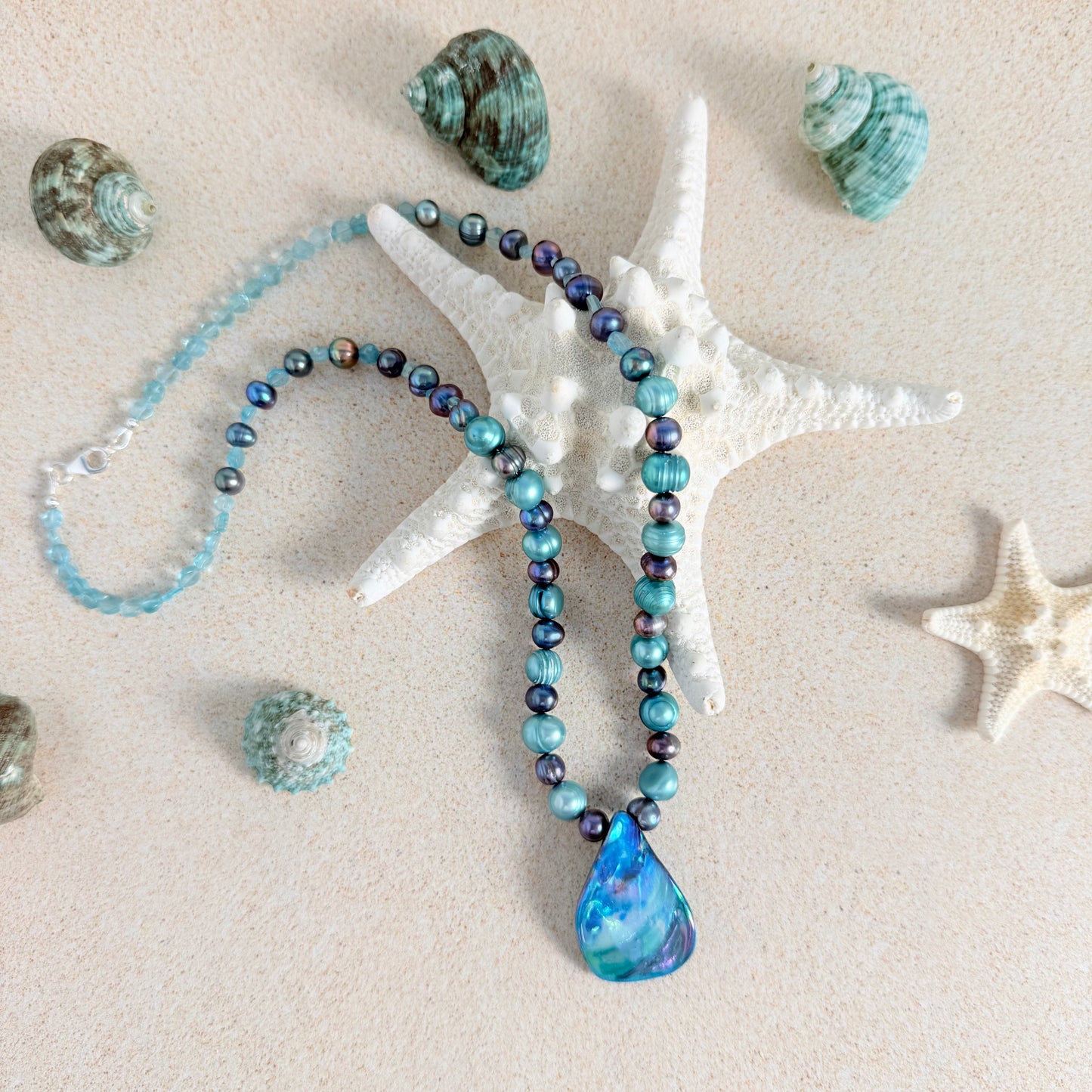 Apatite & Peacock Pearl Necklace