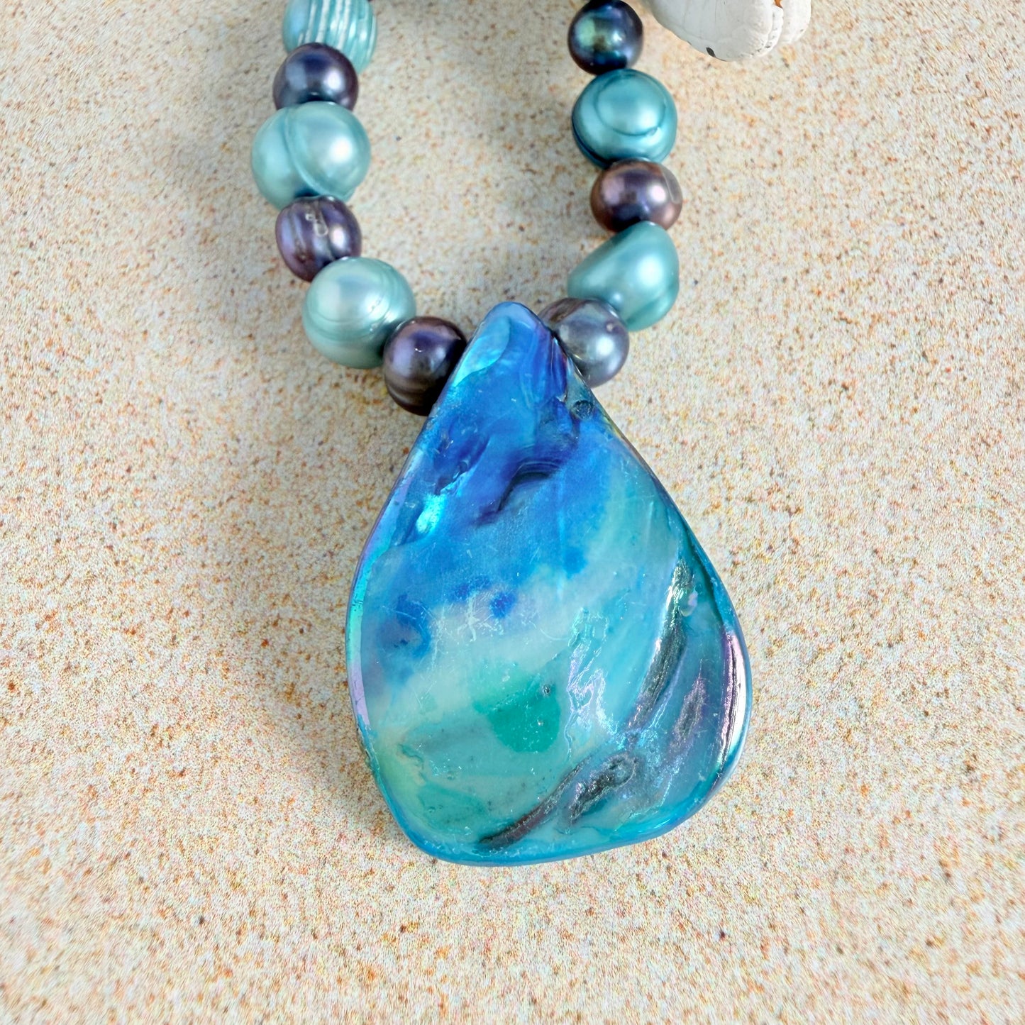 Apatite & Peacock Pearl Necklace
