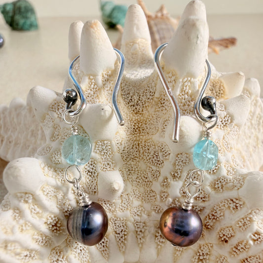 Apatite & Peacock Pearl Earrings