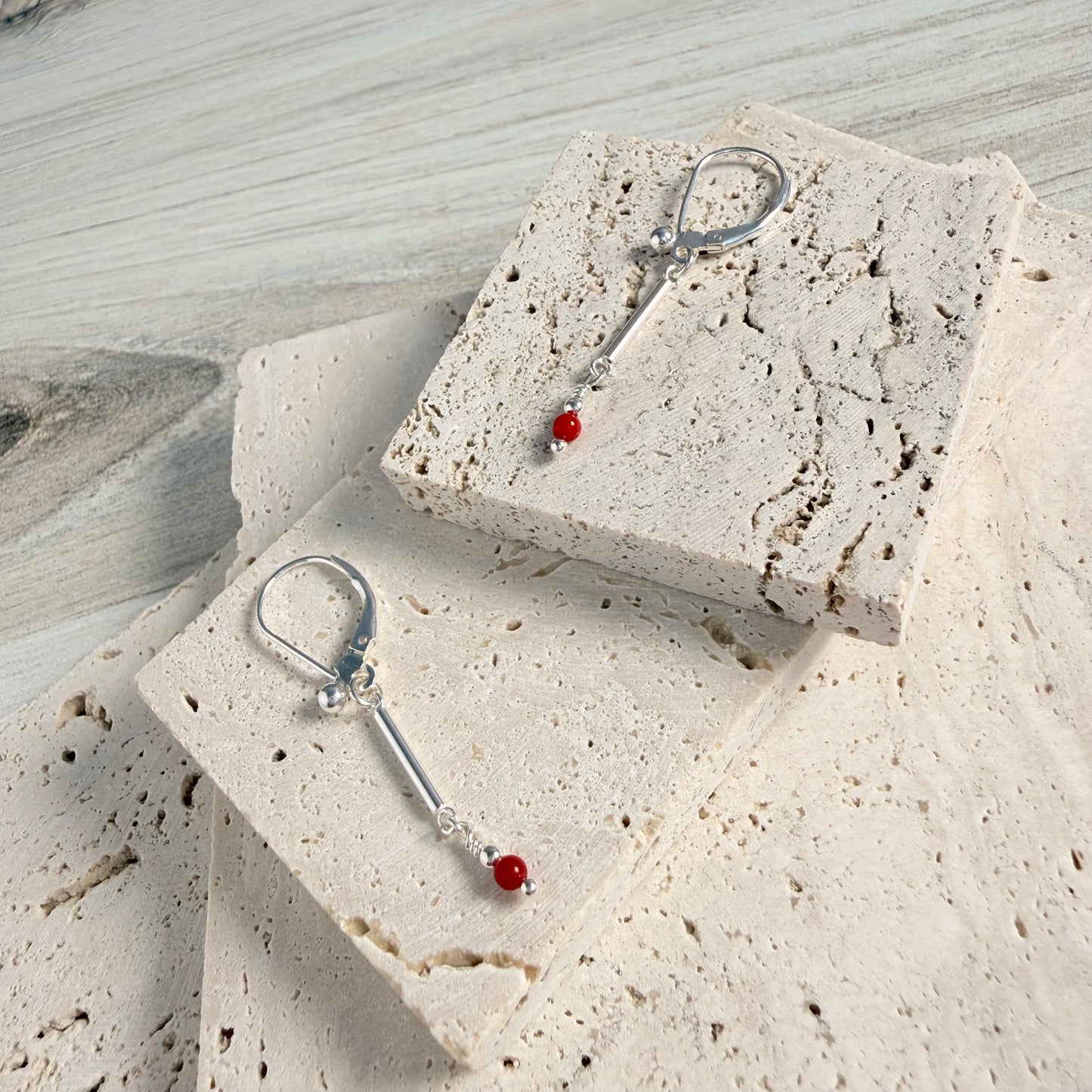Sterling Red Coral Earrings
