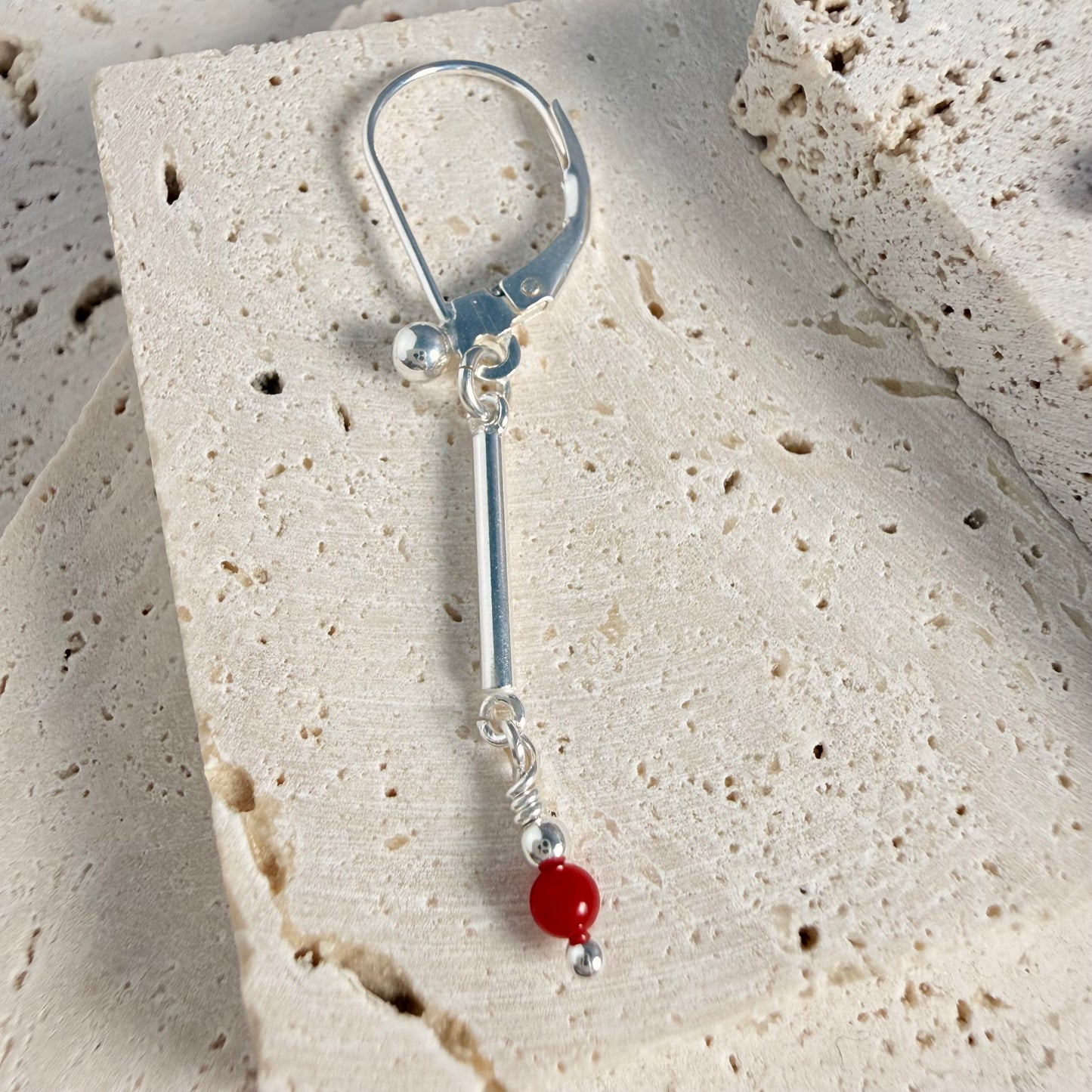 Sterling Red Coral Earrings