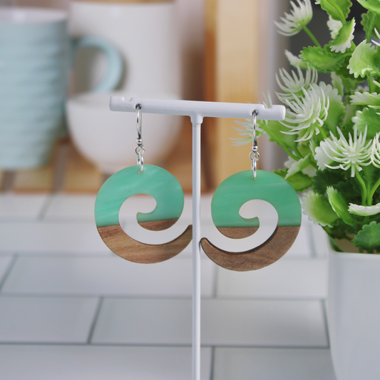 Sea Foam Resin & Walnut Earrings