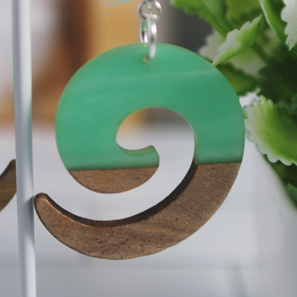 Sea Foam Resin & Walnut Earrings