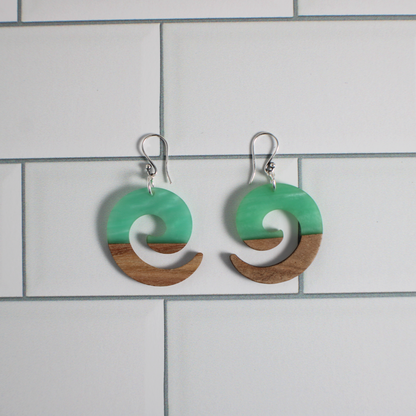 Sea Foam Resin & Walnut Earrings