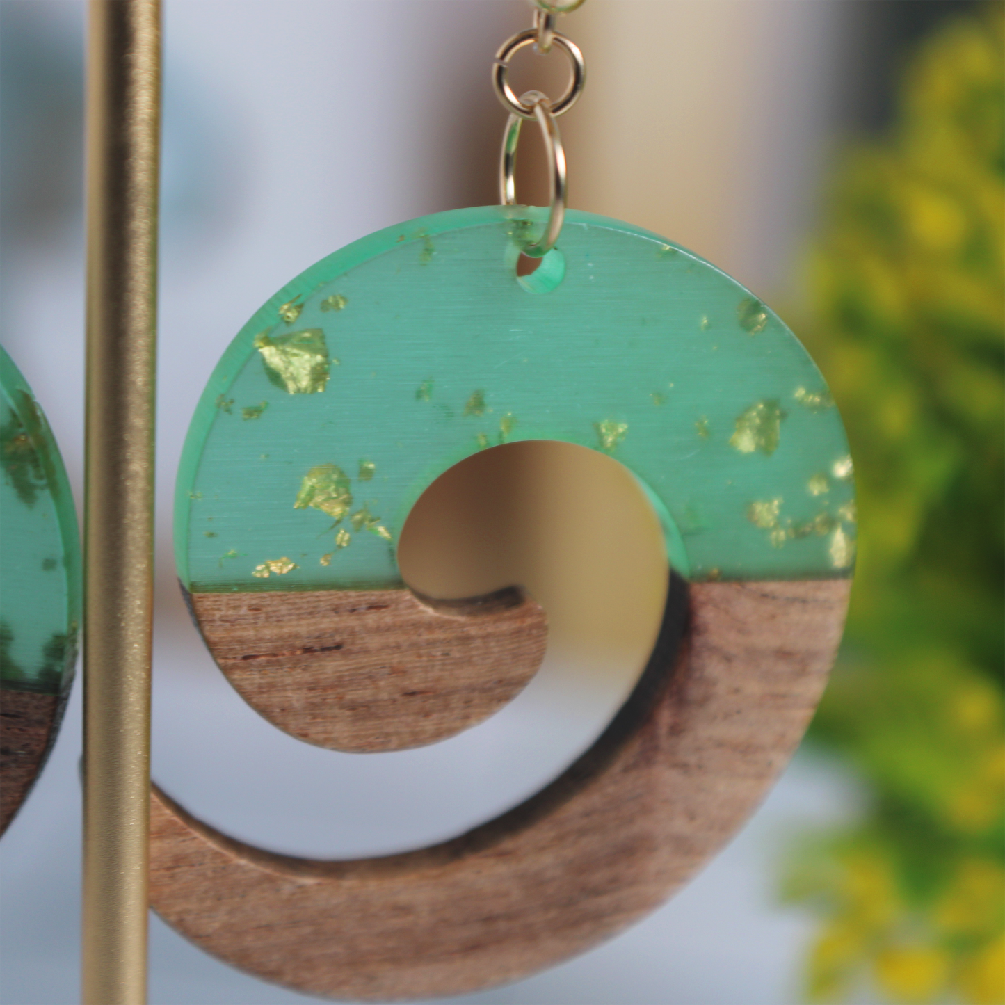 Golden Green Walnut Earrings