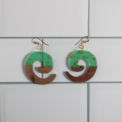 Golden Green Walnut Earrings