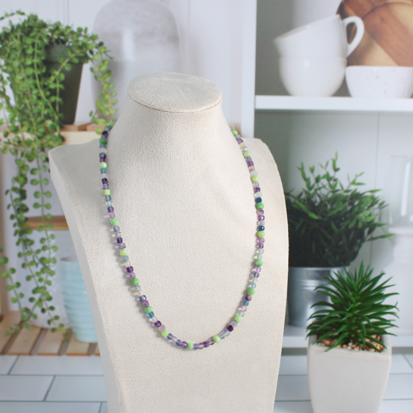 Green Opal & Rainbow Fluorite Necklace