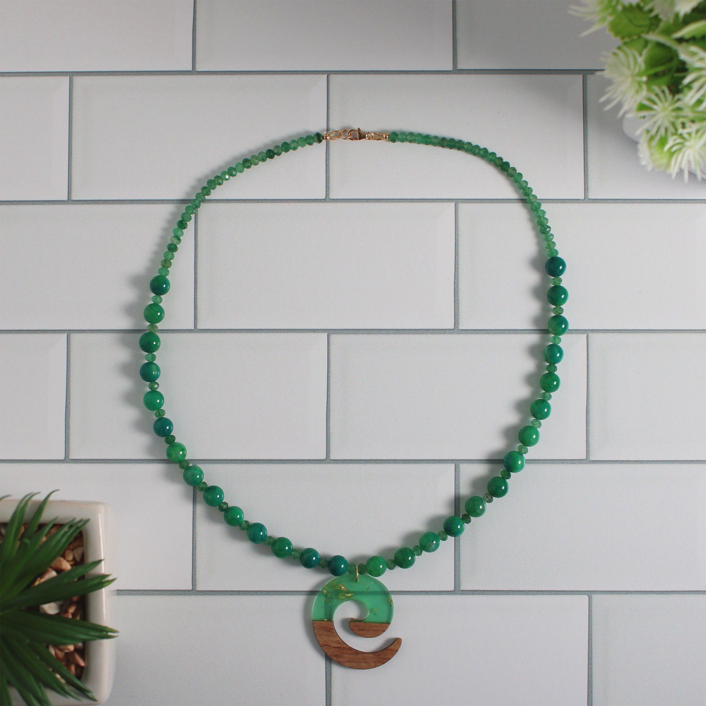 Golden Green Walnut Necklace