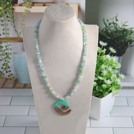 Millefiori + Walnut Resin Pendant Necklace