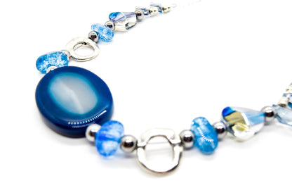 Blue Stone and Cracked Glass Necklace + Earrings