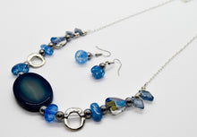 Load image into Gallery viewer, Blue Stone and Cracked Glass Necklace + Earrings
