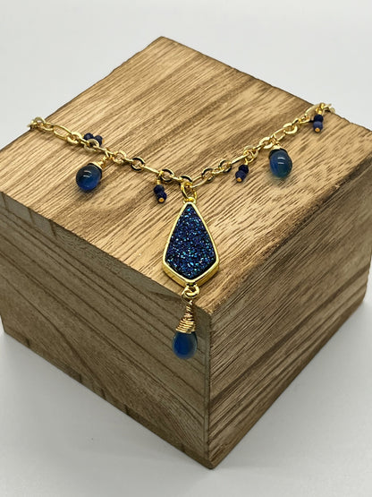 Indigo Crystal Druzy Gold Necklace