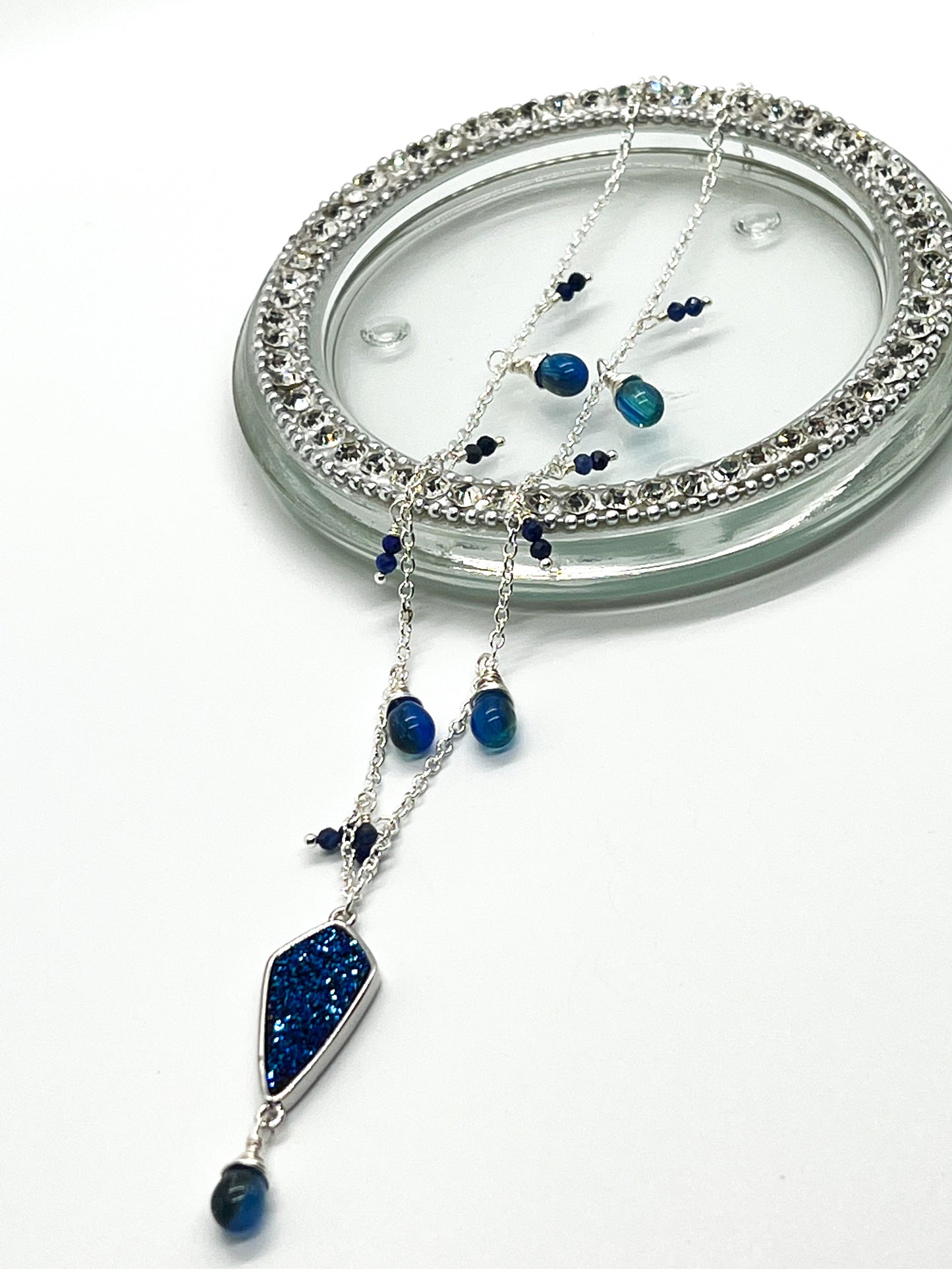 Indigo Crystal Druzy Silver Necklace