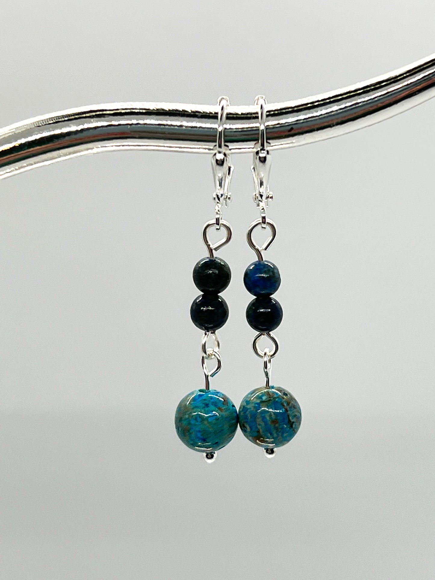 Teal Agate Azurite and Malachite Earrings