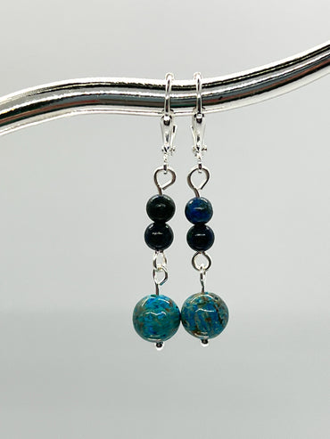 Teal Agate Azurite and Malachite Earrings